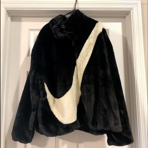 Nike Faux Fur Oversized Swoosh Jacket